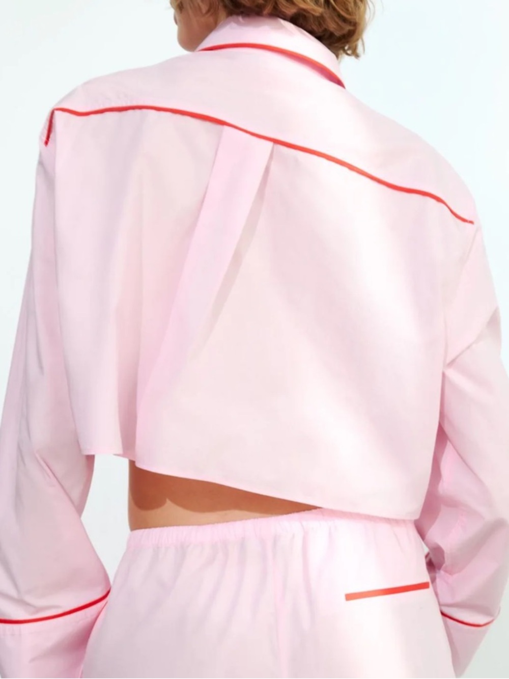 Zara Cropped Pink Button-Up Top with Red Piping Size XS NWT - Picture 5 of 11